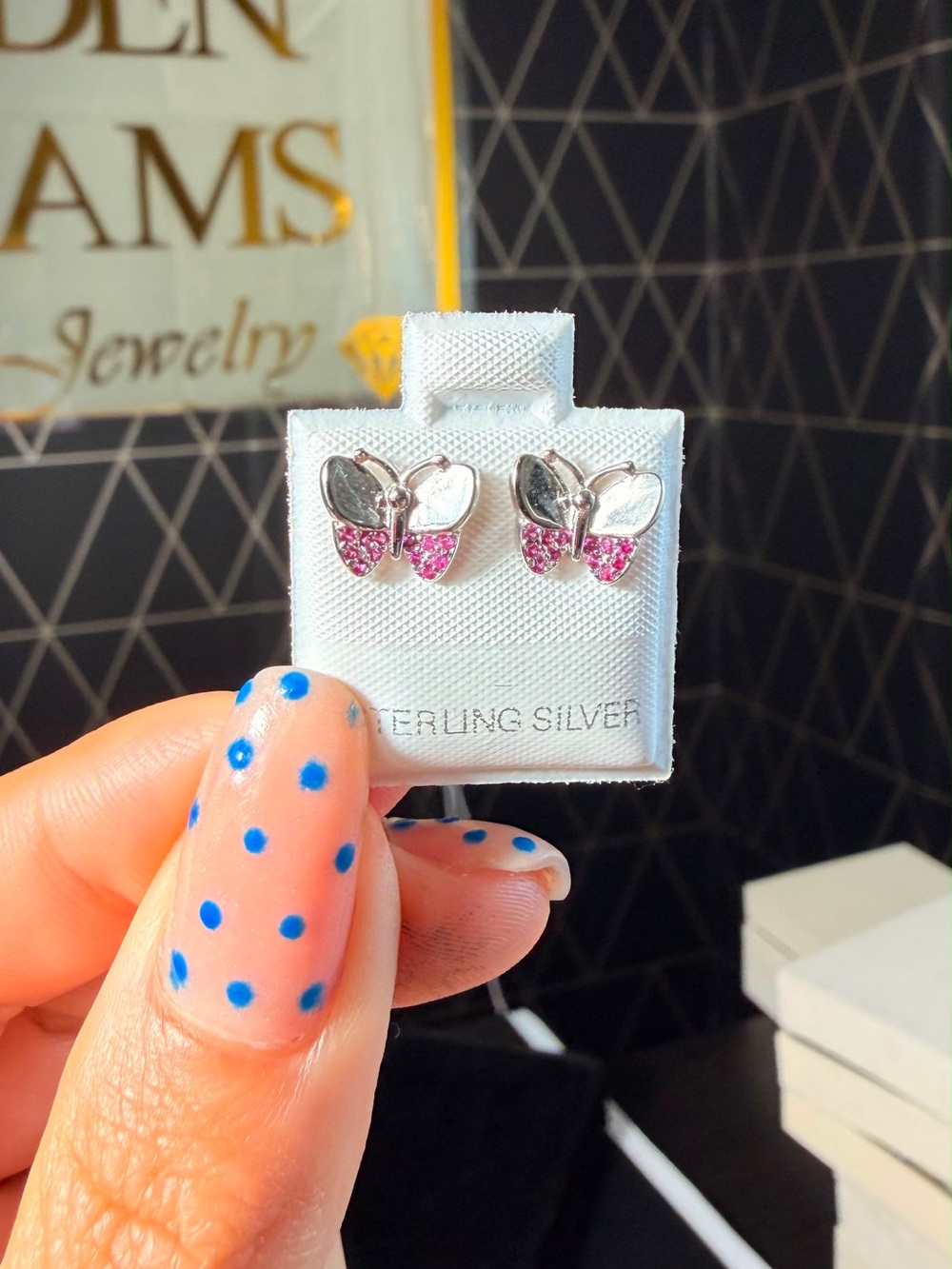 Sterling Silver Butterfly Stud Earrings with Pink Stones